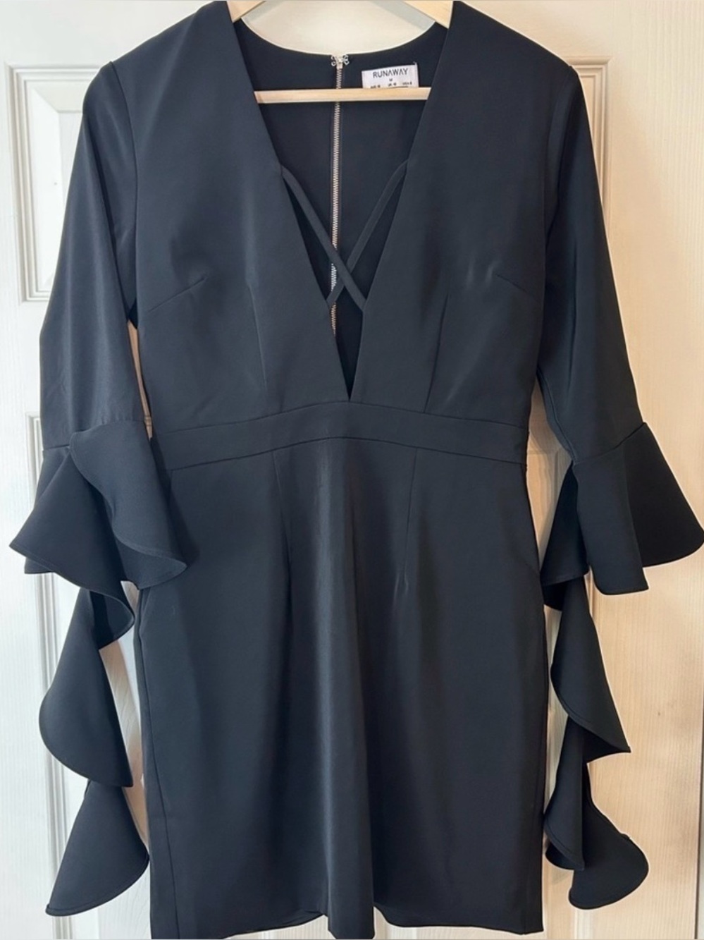Runaway The Label Black Ruffle Bell Sleeve Mini Dress Size 6 (US) Witchy, Gothic - Picture 2 of 11